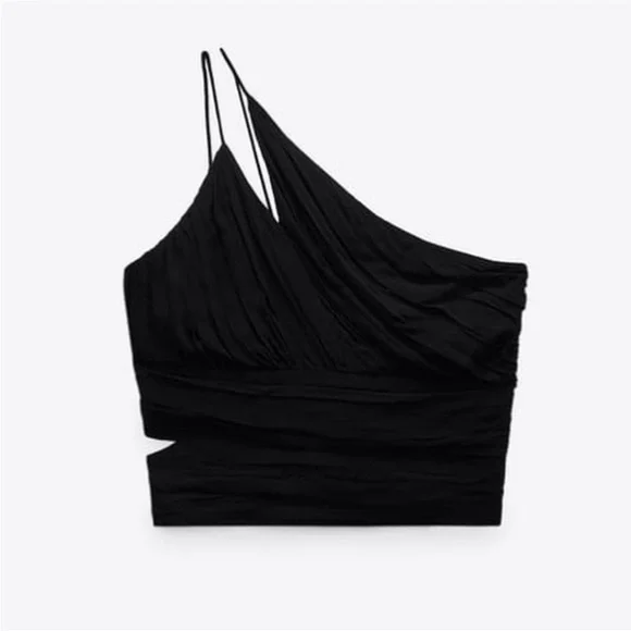 ZARA ASYMMETRIC ONE SHOULDER Crop Top Pleated size s new - Picture 2 of 9